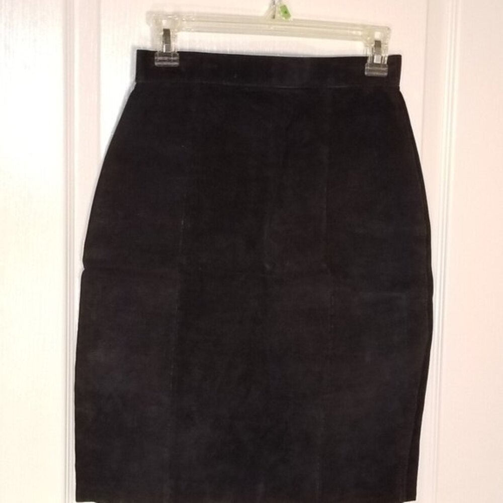 Classic Black Suede Pencil Skirt